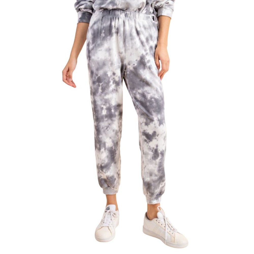 Sung Light High Waist Tie Dye Sweatpant Joggers Grey White Size Large NWT